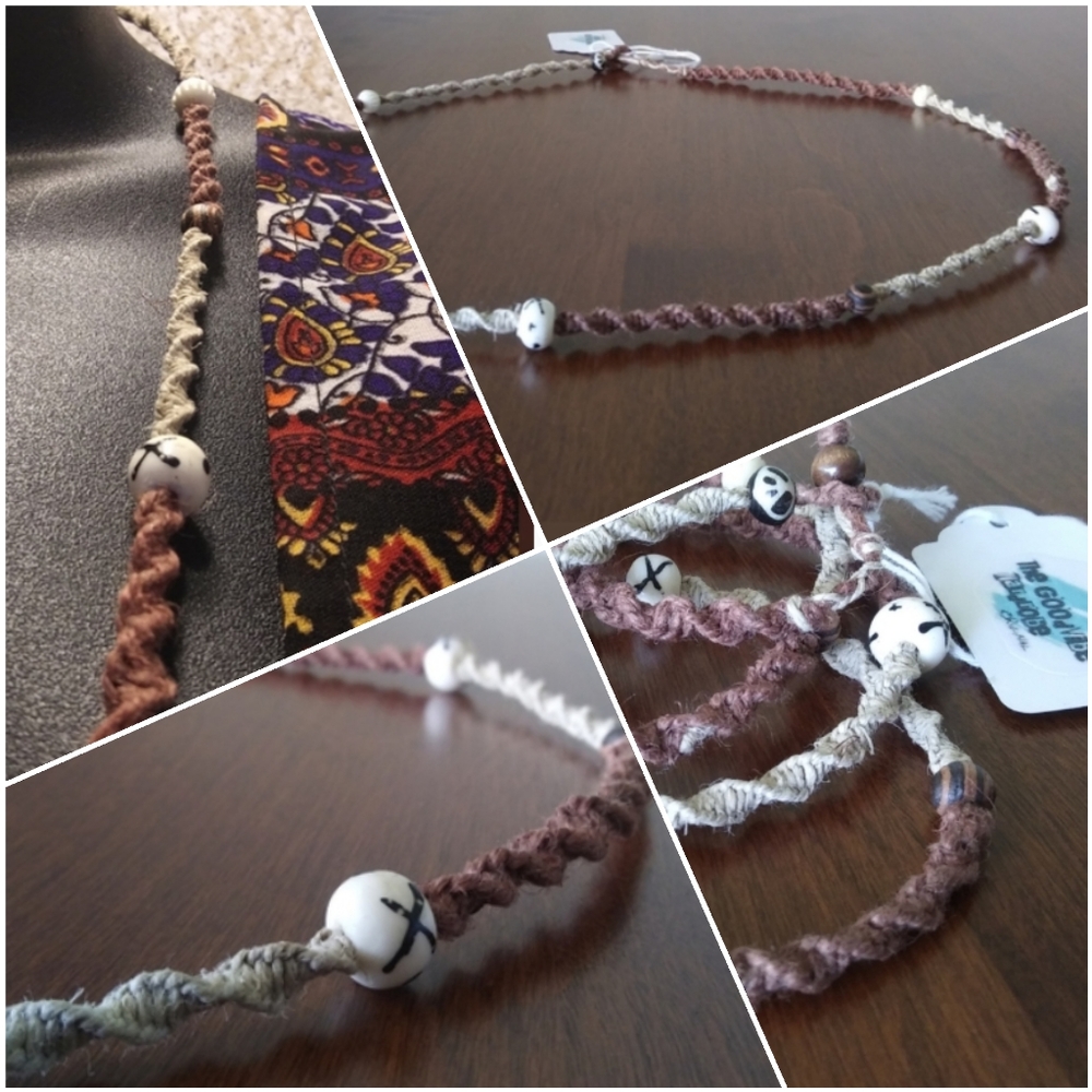 30.5" X-Long Hemp Necklace w/ Wooden & Bone Beads